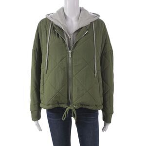 Edit by Nine Womens Quilted Nylon Argyle Jacket Zip Long Sleeve Green Size S